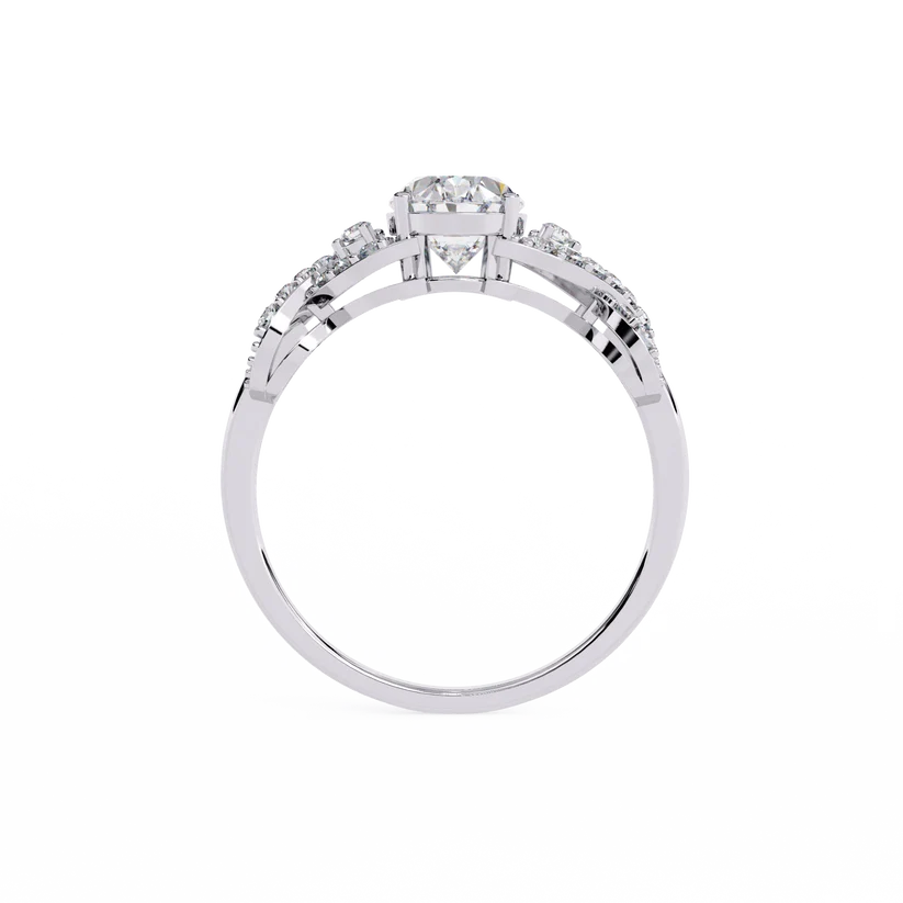Elegant Oval Diamond Twist Halo Gold Ring – Pavé Diamond Infinity Band