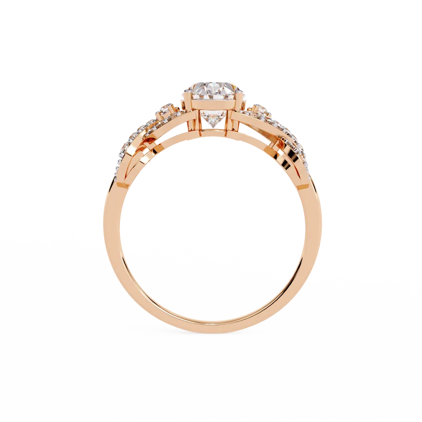 Elegant Oval Diamond Twist Halo Gold Ring – Pavé Diamond Infinity Band