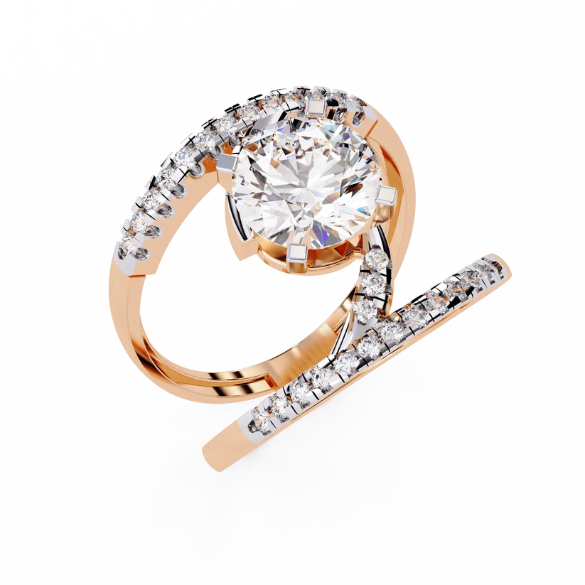 Twisted Infinity Diamond Solitaire Gold Ring – Brilliant Round Center Diamond with Pavé Band