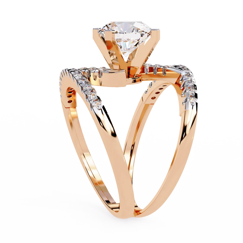 Twisted Infinity Diamond Solitaire Gold Ring – Brilliant Round Center Diamond with Pavé Band