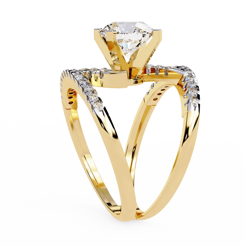 Twisted Infinity Diamond Solitaire Gold Ring – Brilliant Round Center Diamond with Pavé Band