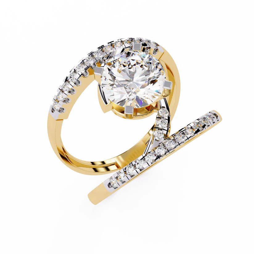 Twisted Infinity Diamond Solitaire Gold Ring – Brilliant Round Center Diamond with Pavé Band