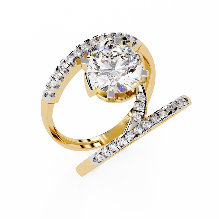 Twisted Infinity Diamond Solitaire Gold Ring – Brilliant Round Center Diamond with Pavé Band