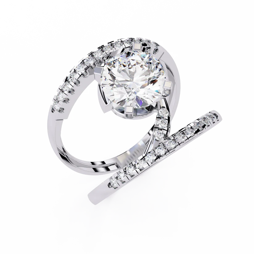 Twisted Infinity Diamond Solitaire Gold Ring – Brilliant Round Center Diamond with Pavé Band
