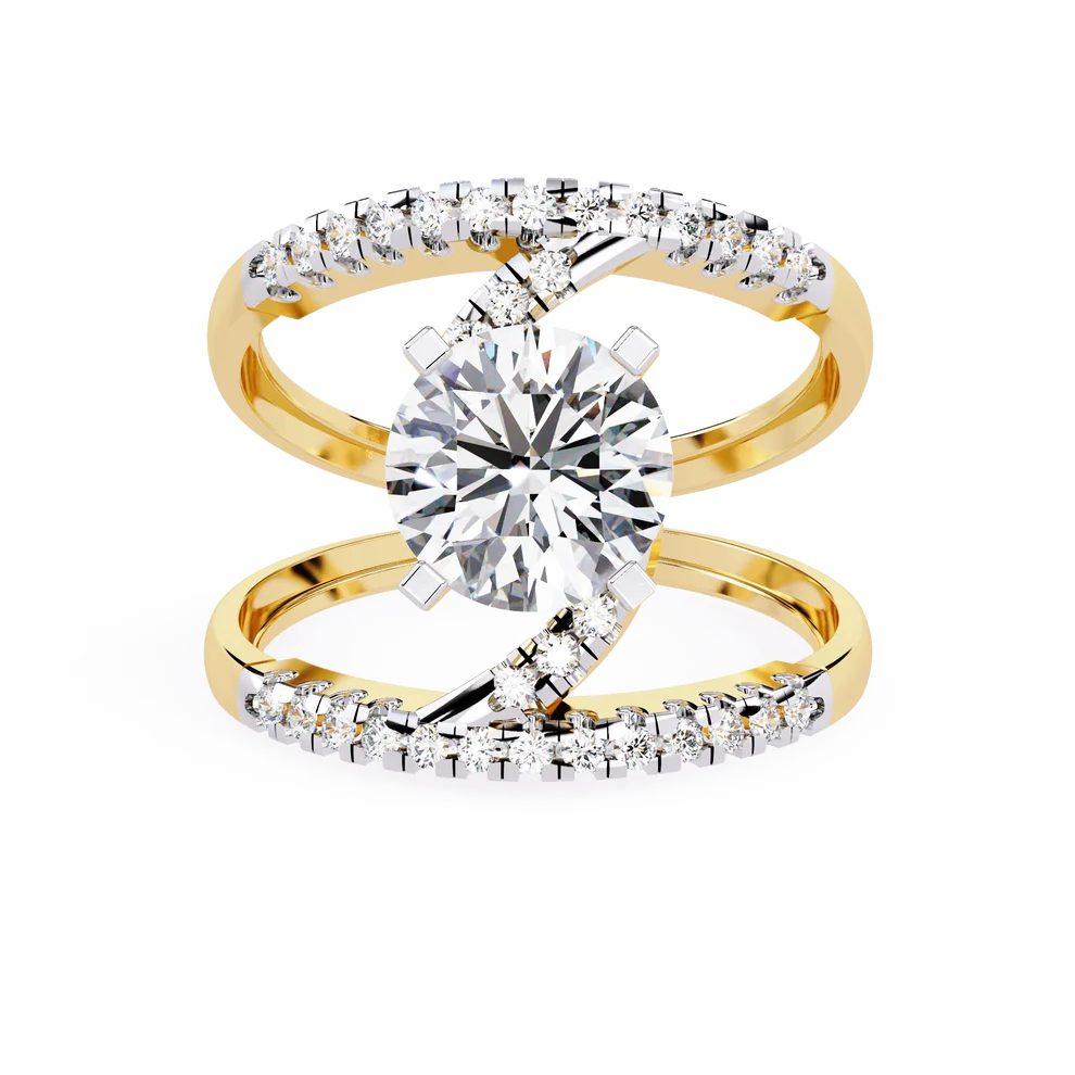 Twisted Infinity Diamond Solitaire Gold Ring – Brilliant Round Center Diamond with Pavé Band