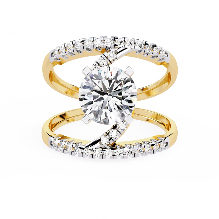 Twisted Infinity Diamond Solitaire Gold Ring – Brilliant Round Center Diamond with Pavé Band