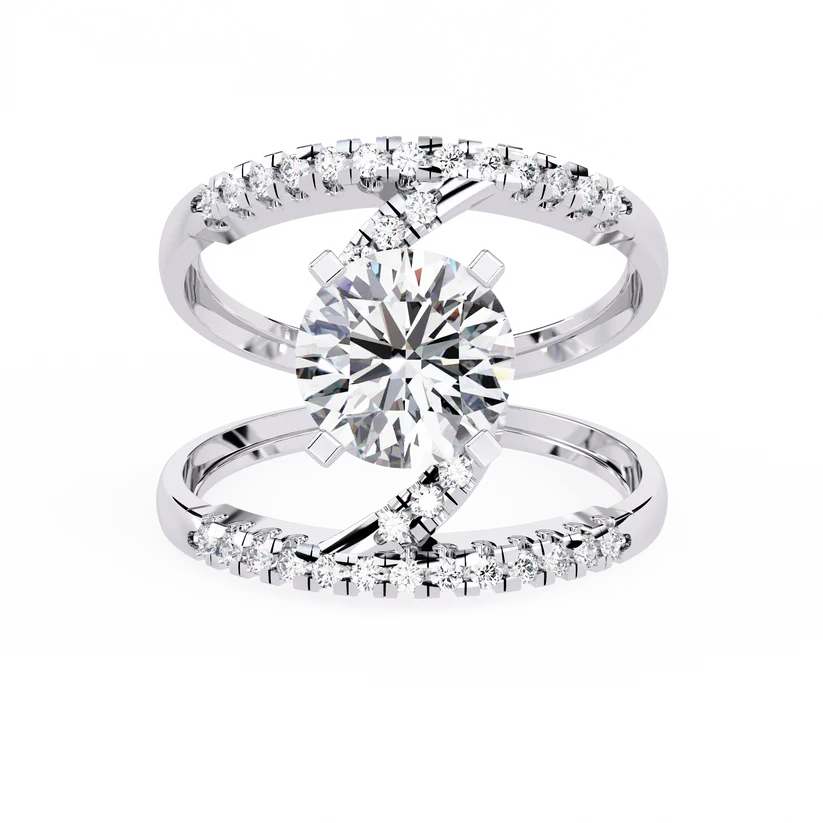 Twisted Infinity Diamond Solitaire Gold Ring – Brilliant Round Center Diamond with Pavé Band
