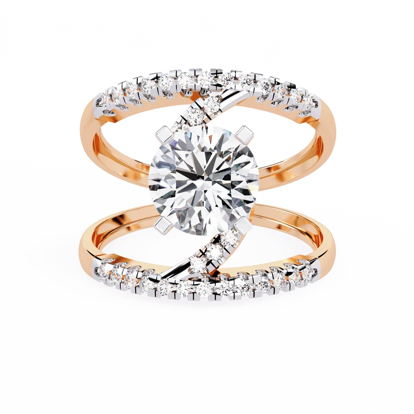 Twisted Infinity Diamond Solitaire Gold Ring – Brilliant Round Center Diamond with Pavé Band