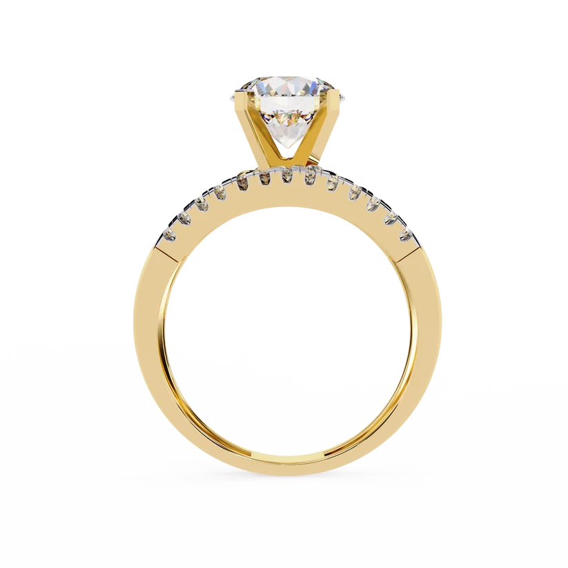 Twisted Infinity Diamond Solitaire Gold Ring – Brilliant Round Center Diamond with Pavé Band