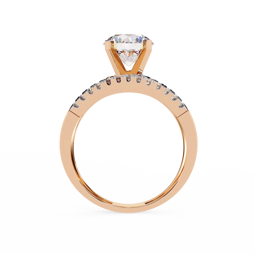 Twisted Infinity Diamond Solitaire Gold Ring – Brilliant Round Center Diamond with Pavé Band