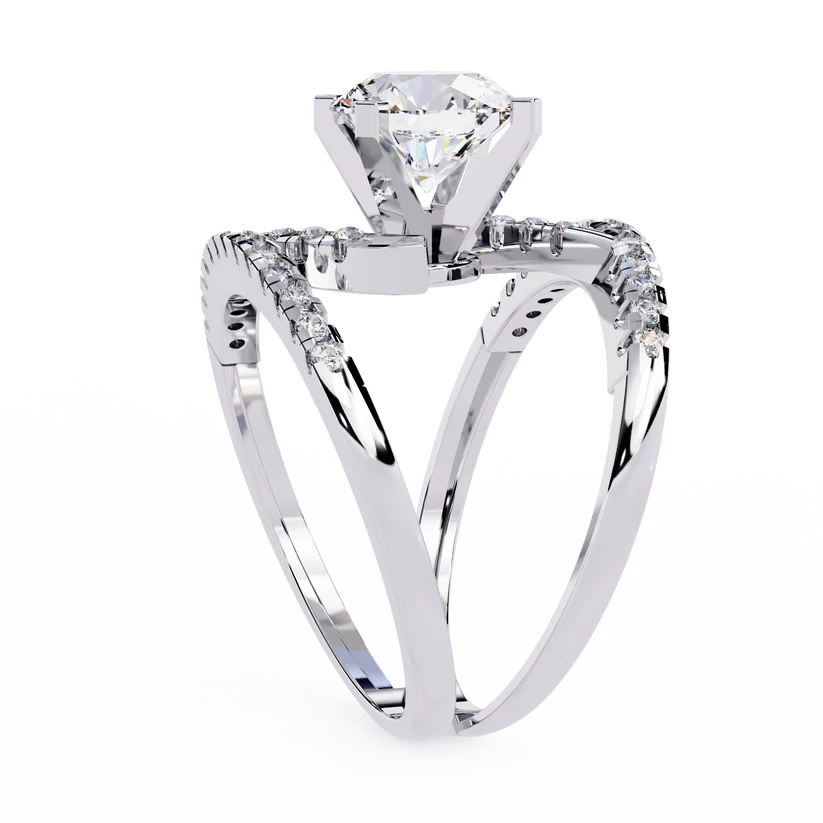 Twisted Infinity Diamond Solitaire Gold Ring – Brilliant Round Center Diamond with Pavé Band