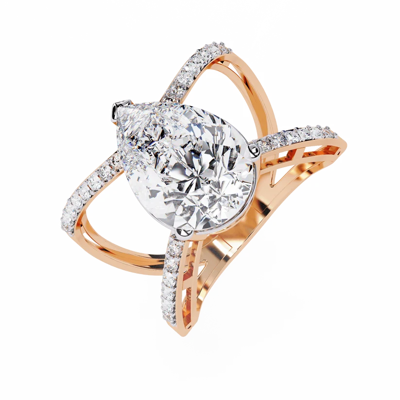 Elegant Pear-Cut Diamond Infinity Gold Engagement Ring – Pavé Diamond Split-Shank Ring