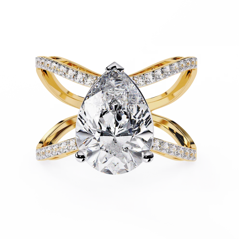 Elegant Pear-Cut Diamond Infinity Gold Engagement Ring – Pavé Diamond Split-Shank Ring