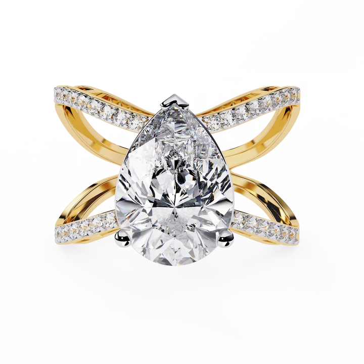 Elegant Pear-Cut Diamond Infinity Gold Engagement Ring – Pavé Diamond Split-Shank Ring
