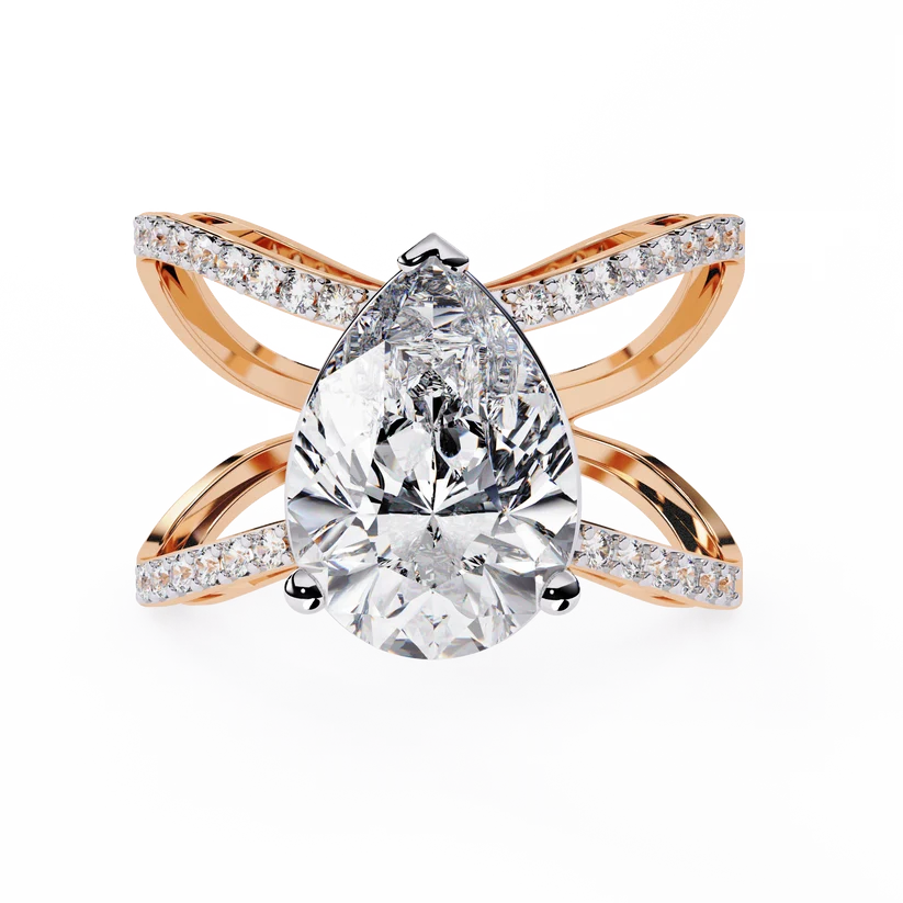 Elegant Pear-Cut Diamond Infinity Gold Engagement Ring – Pavé Diamond Split-Shank Ring