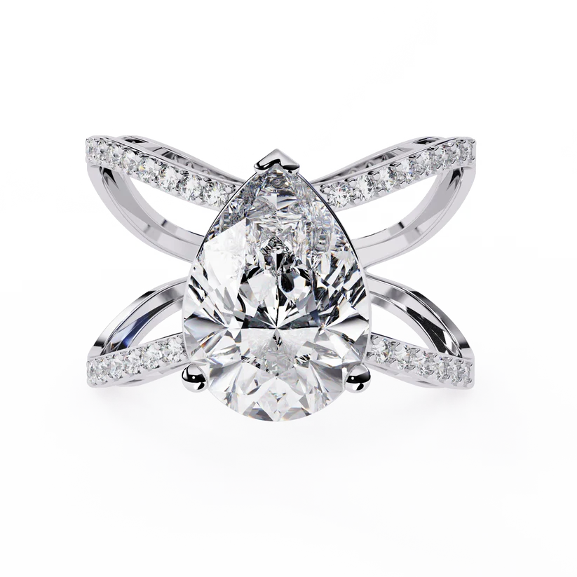 Elegant Pear-Cut Diamond Infinity Gold Engagement Ring – Pavé Diamond Split-Shank Ring