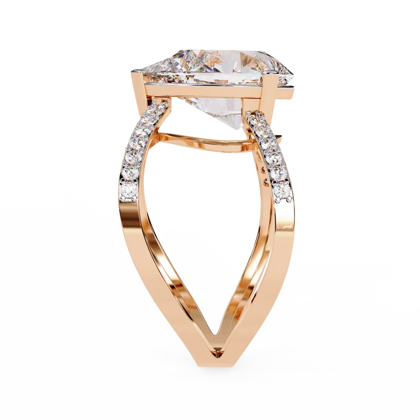 Elegant Pear-Cut Diamond Infinity Gold Engagement Ring – Pavé Diamond Split-Shank Ring