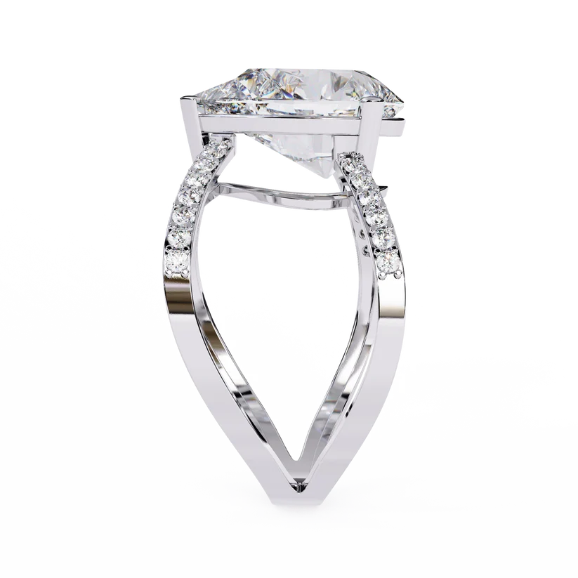 Elegant Pear-Cut Diamond Infinity Gold Engagement Ring – Pavé Diamond Split-Shank Ring