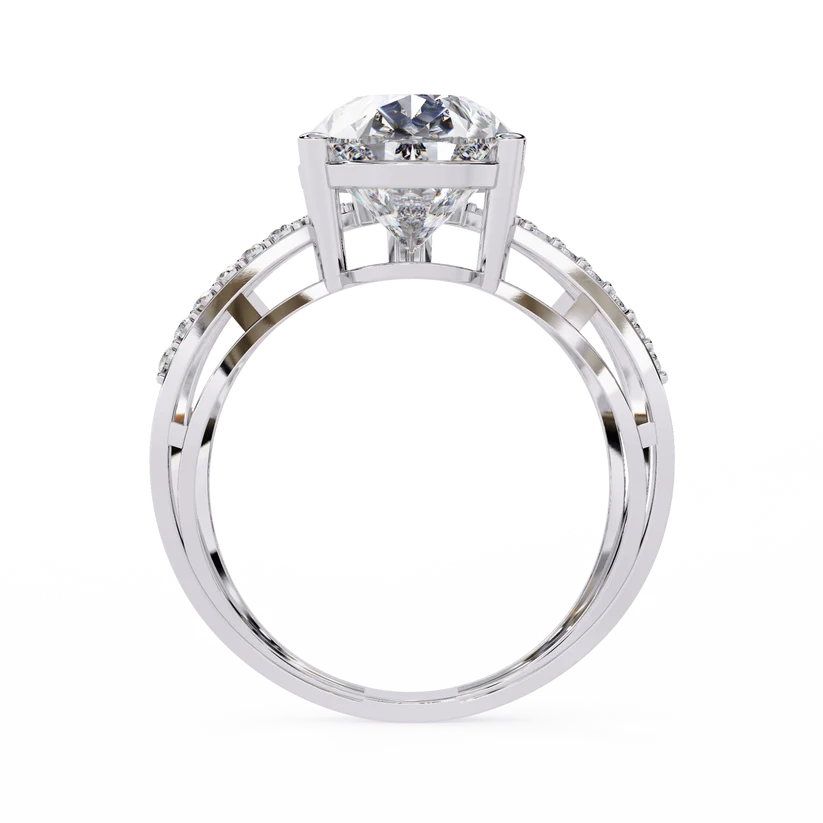 Elegant Pear-Cut Diamond Infinity Gold Engagement Ring – Pavé Diamond Split-Shank Ring