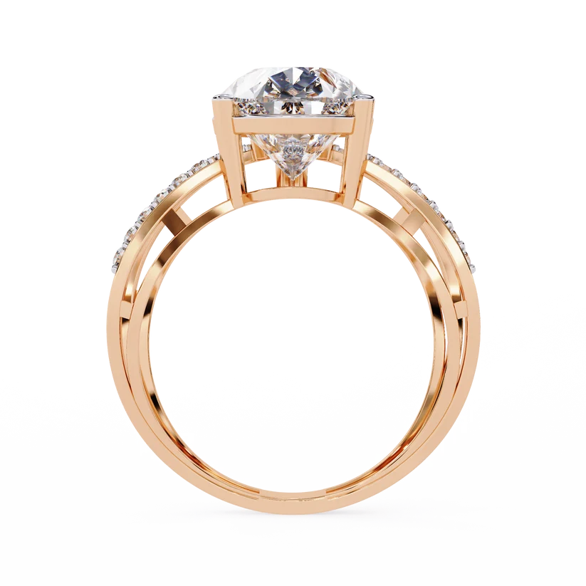 Elegant Pear-Cut Diamond Infinity Gold Engagement Ring – Pavé Diamond Split-Shank Ring