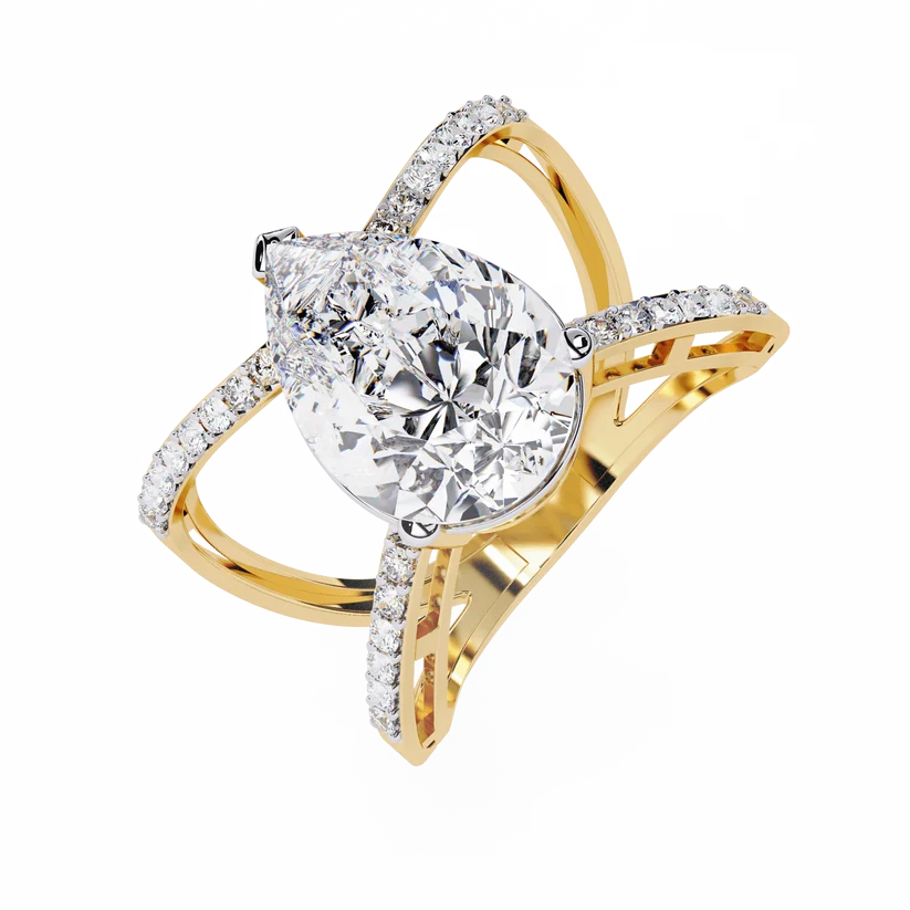 Elegant Pear-Cut Diamond Infinity Gold Engagement Ring – Pavé Diamond Split-Shank Ring