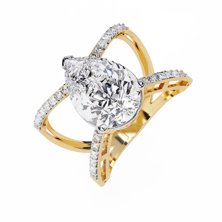 Elegant Pear-Cut Diamond Infinity Gold Engagement Ring – Pavé Diamond Split-Shank Ring