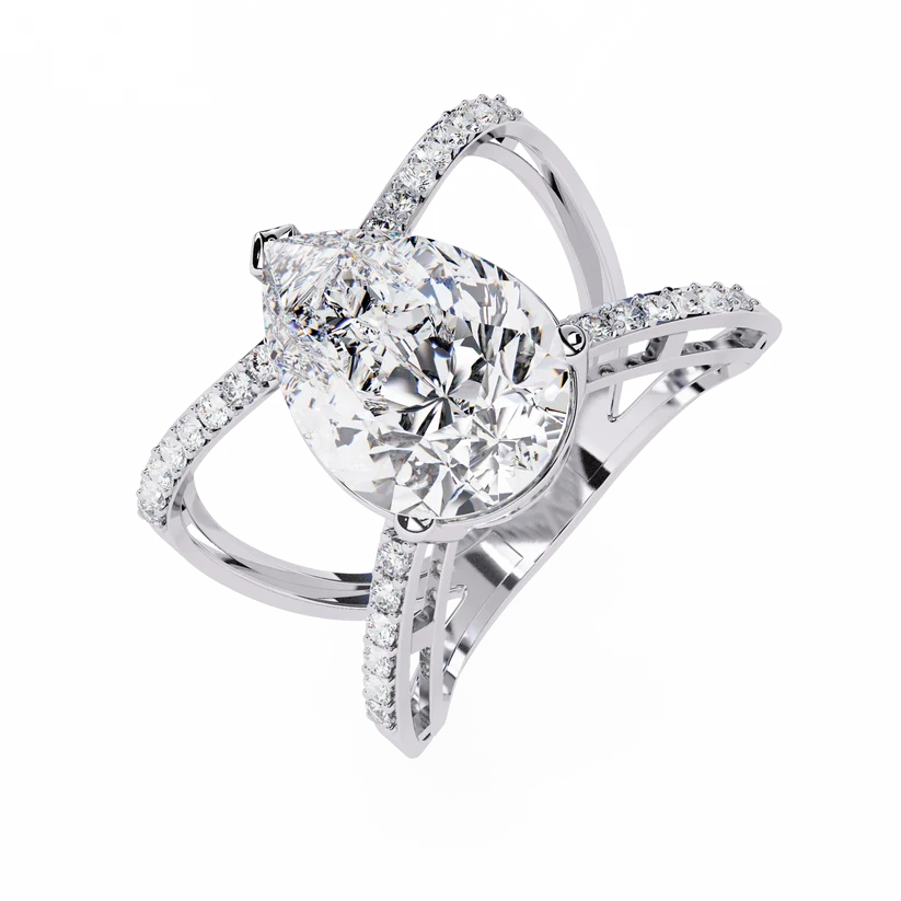 Elegant Pear-Cut Diamond Infinity Gold Engagement Ring – Pavé Diamond Split-Shank Ring