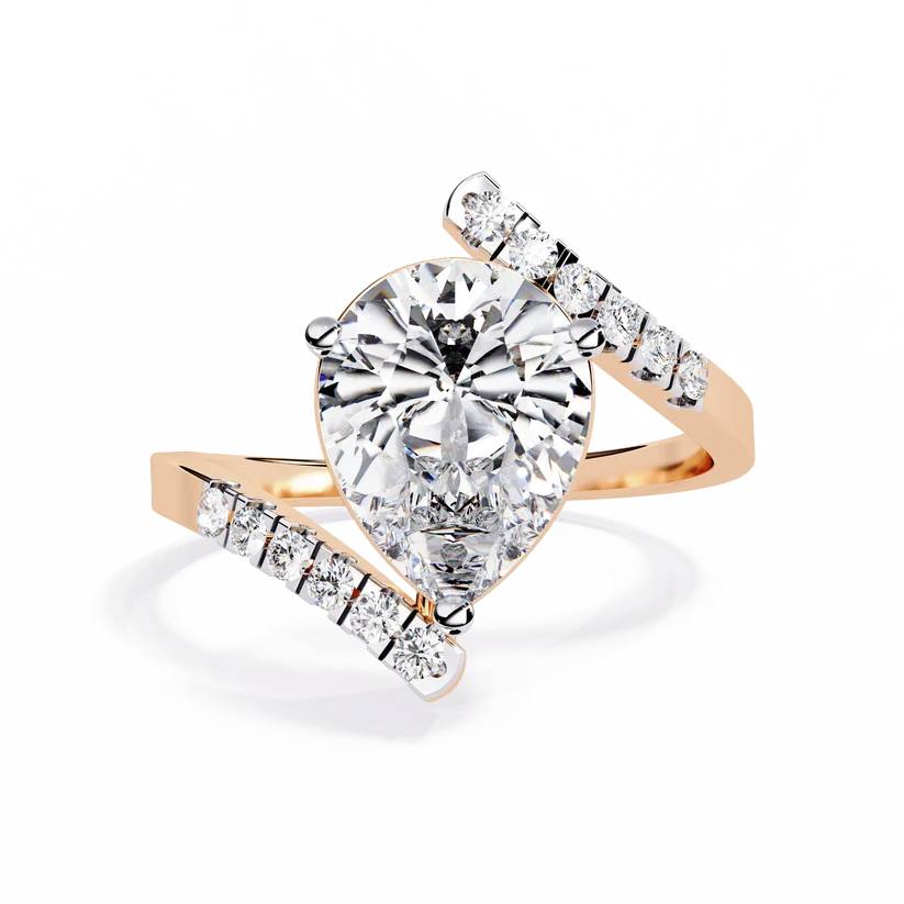 Pear-Shaped Diamond Twist Halo Gold Ring – Pavé Diamond Crossover Engagement Ring