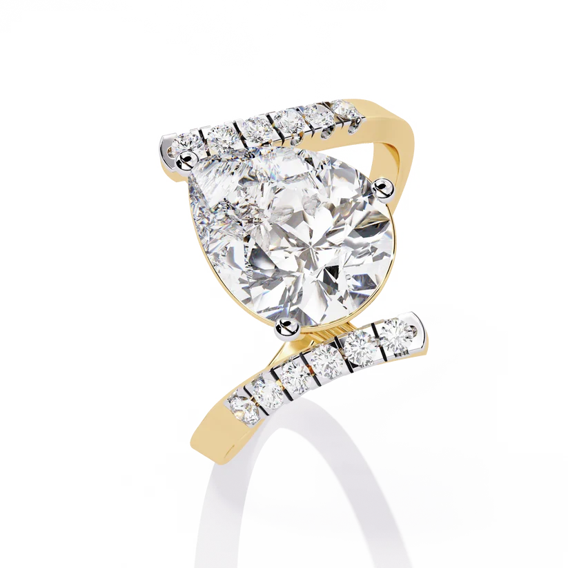 Pear-Shaped Diamond Twist Halo Gold Ring – Pavé Diamond Crossover Engagement Ring