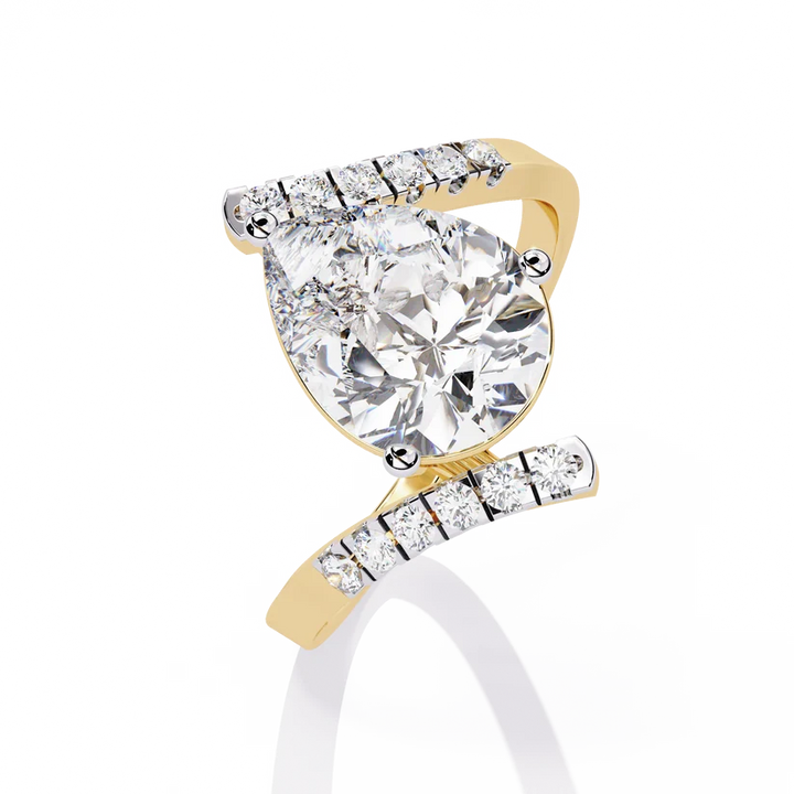 Pear-Shaped Diamond Twist Halo Gold Ring – Pavé Diamond Crossover Engagement Ring