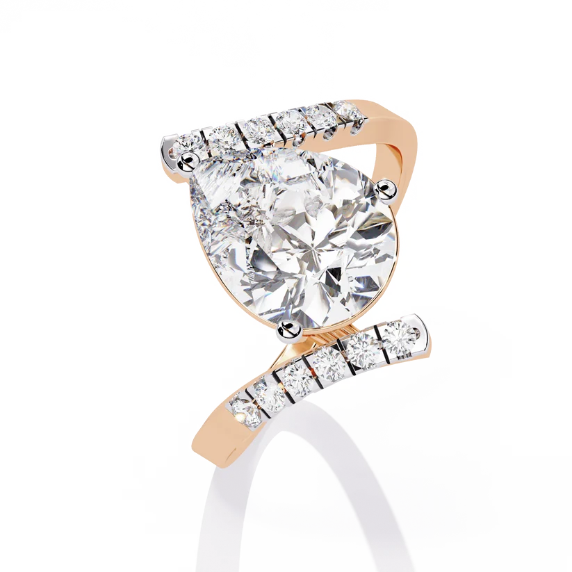 Pear-Shaped Diamond Twist Halo Gold Ring – Pavé Diamond Crossover Engagement Ring