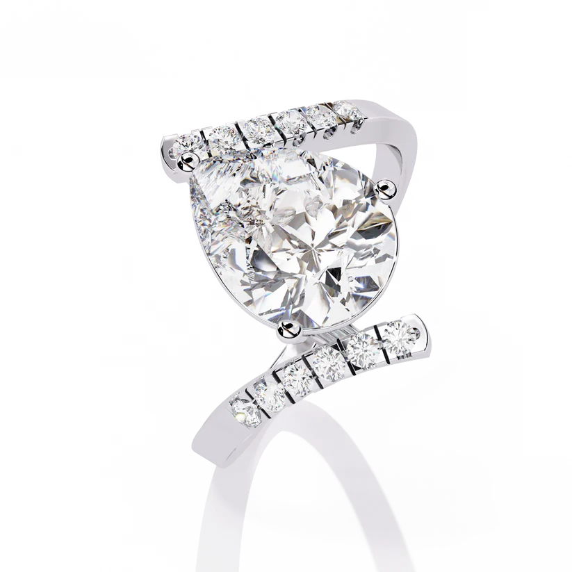 Pear-Shaped Diamond Twist Halo Gold Ring – Pavé Diamond Crossover Engagement Ring