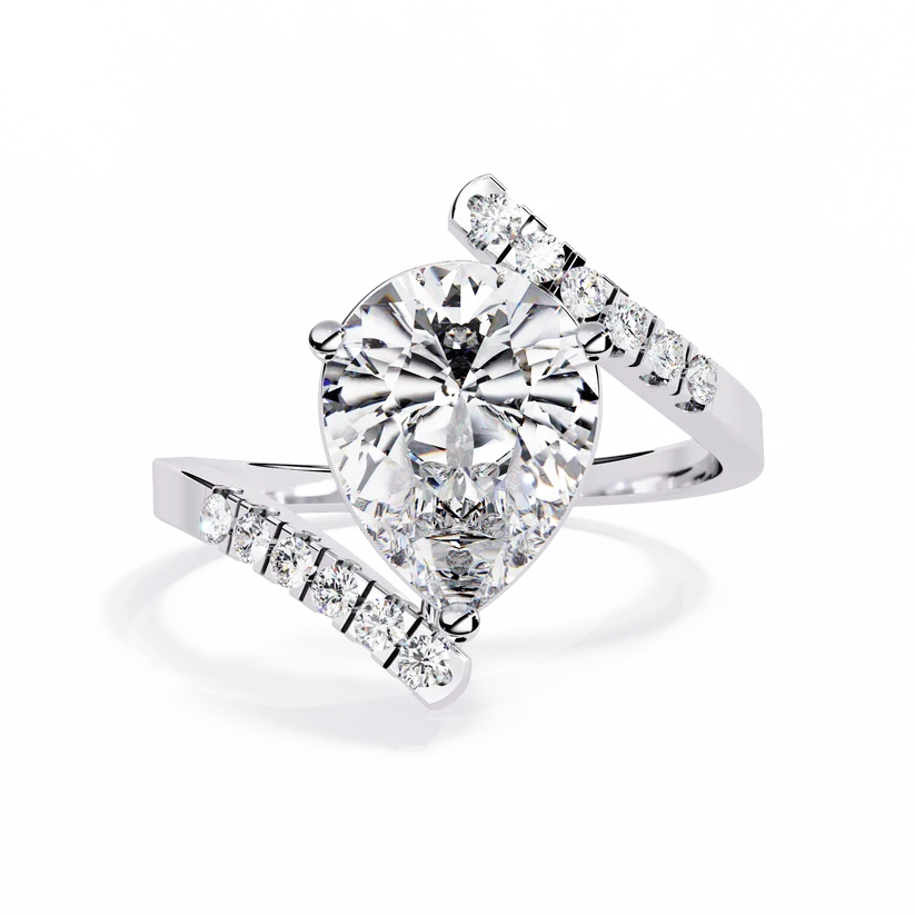 Pear-Shaped Diamond Twist Halo Gold Ring – Pavé Diamond Crossover Engagement Ring