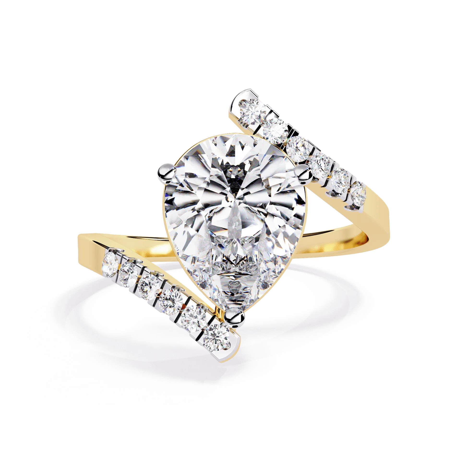 Pear-Shaped Diamond Twist Halo Gold Ring – Pavé Diamond Crossover Engagement Ring