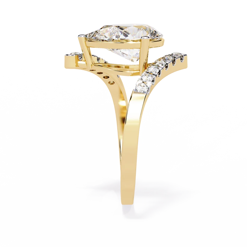 Pear-Shaped Diamond Twist Halo Gold Ring – Pavé Diamond Crossover Engagement Ring