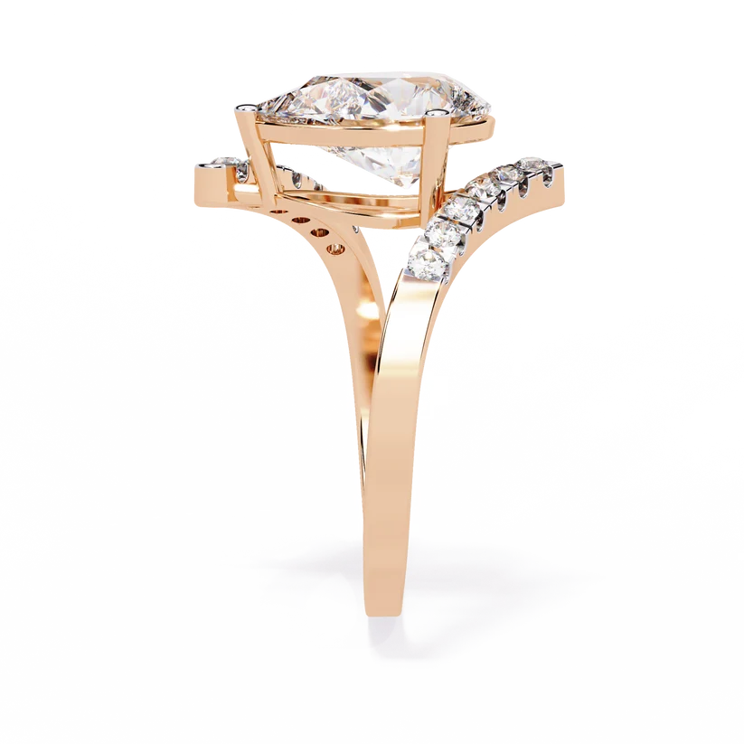 Pear-Shaped Diamond Twist Halo Gold Ring – Pavé Diamond Crossover Engagement Ring