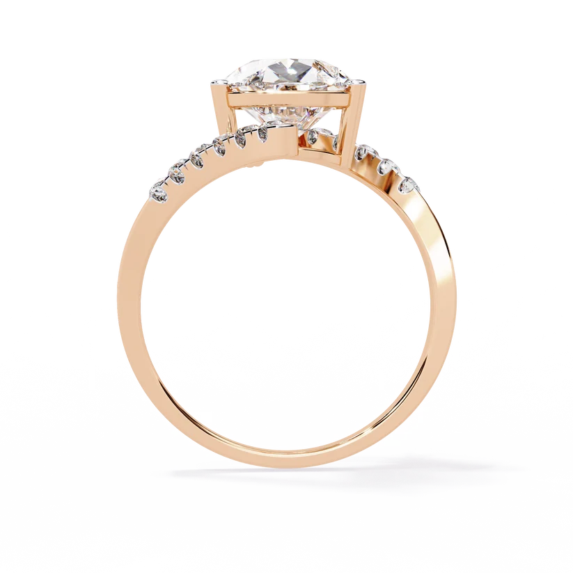 Pear-Shaped Diamond Twist Halo Gold Ring – Pavé Diamond Crossover Engagement Ring