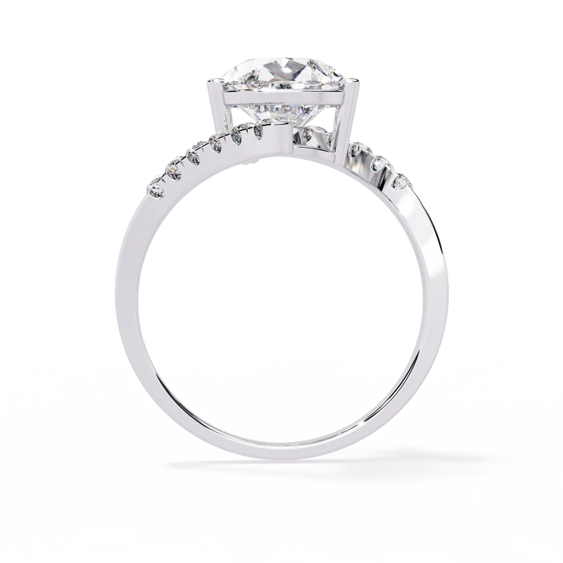 Pear-Shaped Diamond Twist Halo Gold Ring – Pavé Diamond Crossover Engagement Ring