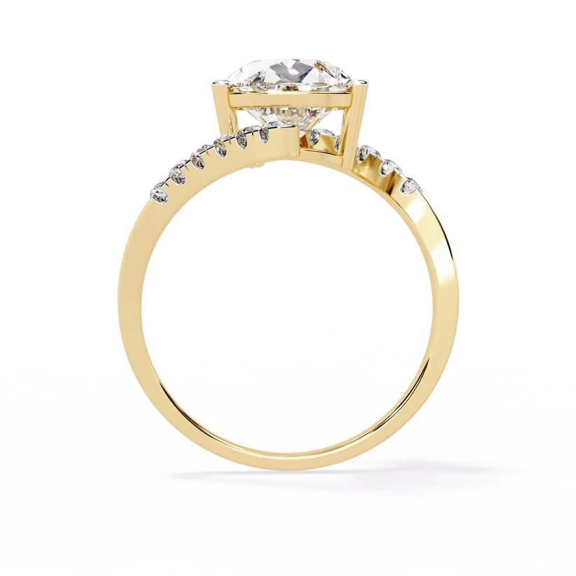 Pear-Shaped Diamond Twist Halo Gold Ring – Pavé Diamond Crossover Engagement Ring