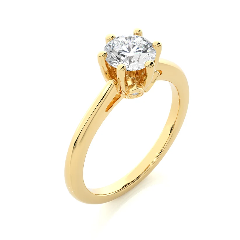 Classic Round Solitaire Diamond Engagement Ring in 10K/14K/18K Yellow Gold