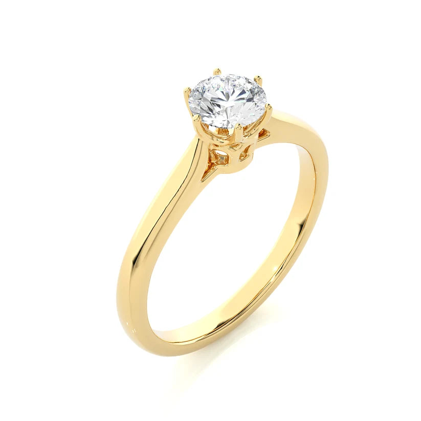 Classic Round Solitaire Diamond Engagement Ring in Solid Yellow Gold | Round Brilliant Diamond | Minimalist Six-Prong Ring