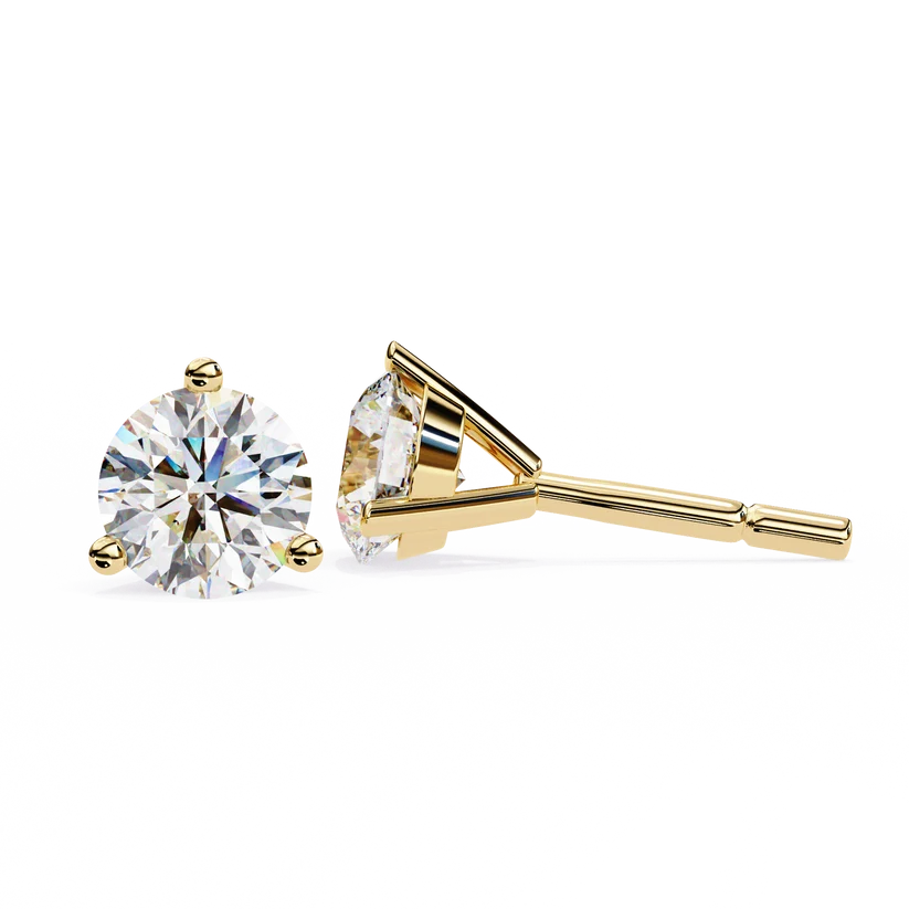 Classic Round Brilliant Diamond Solitaire Stud Earrings in Gold