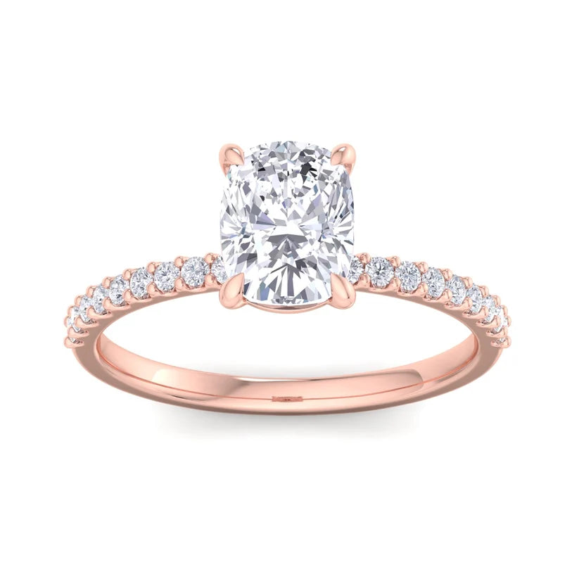 Classic Cushion Cut Diamond Engagement Ring with Half Eternity Pavé Band Gold