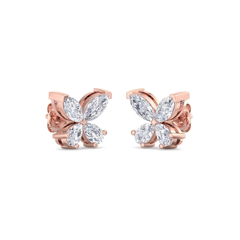 Elegant Butterfly Diamond Gold Stud Earrings