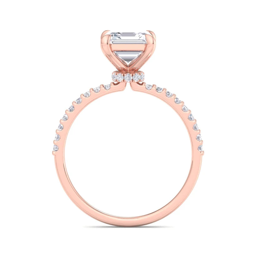 Asscher Cut Diamond Solitaire Engagement Ring | Solid Yellow Gold | Pavé Diamond Band | Classic Four-Prong Setting | Gift for Her