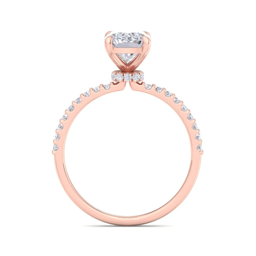 Classic Cushion Cut Diamond Engagement Ring with Half Eternity Pavé Band Gold