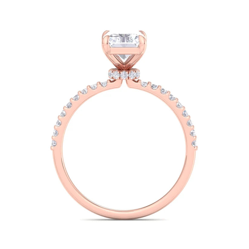 Radiant Cut Diamond Solitaire Engagement Ring with Pavé Band in Yellow Gold
