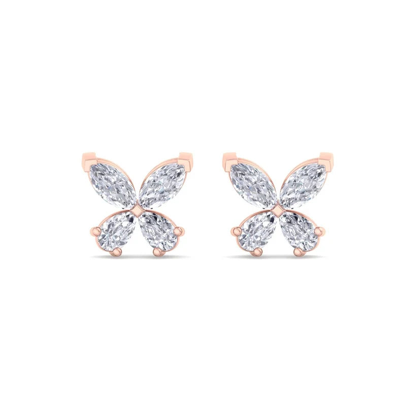 Elegant Butterfly Diamond Gold Stud Earrings