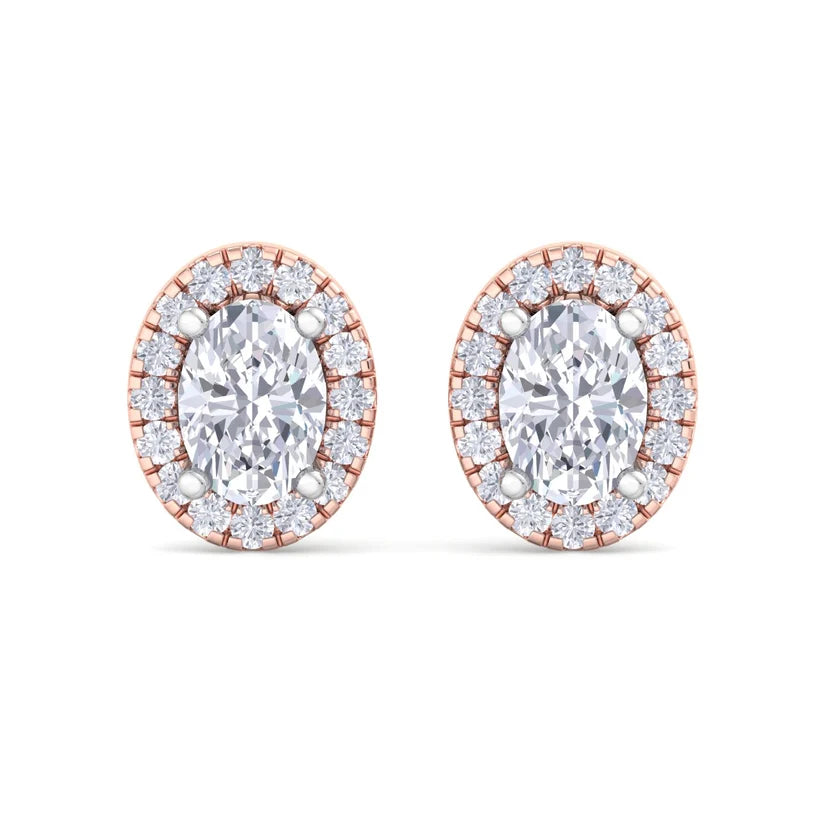 Celeste Oval-Cut Diamond Halo Stud Earrings