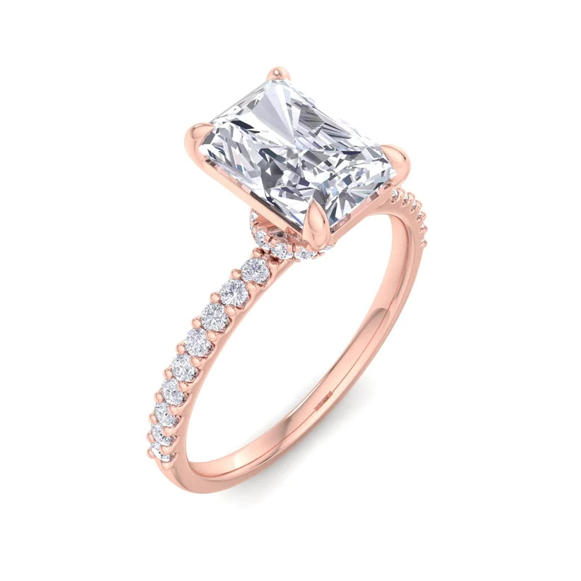 Radiant Cut Diamond Solitaire Engagement Ring with Pavé Band in Yellow Gold